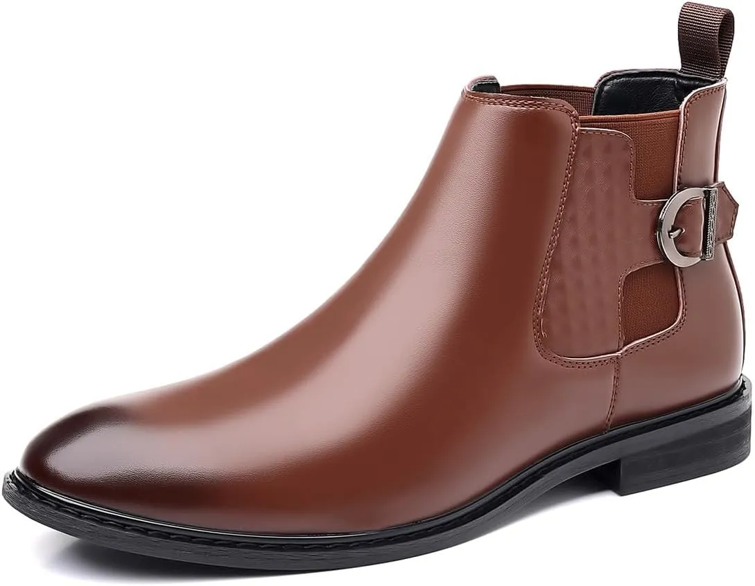 Santimon Men's Calf Leather Chelsea Boots Buckle Ankle Boot Business Formal Dress Slip On Boots