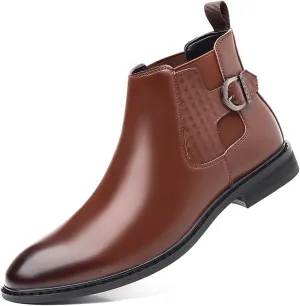Santimon Men's Calf Leather Chelsea Boots Buckle Ankle Boot Business Formal Dress Slip On Boots