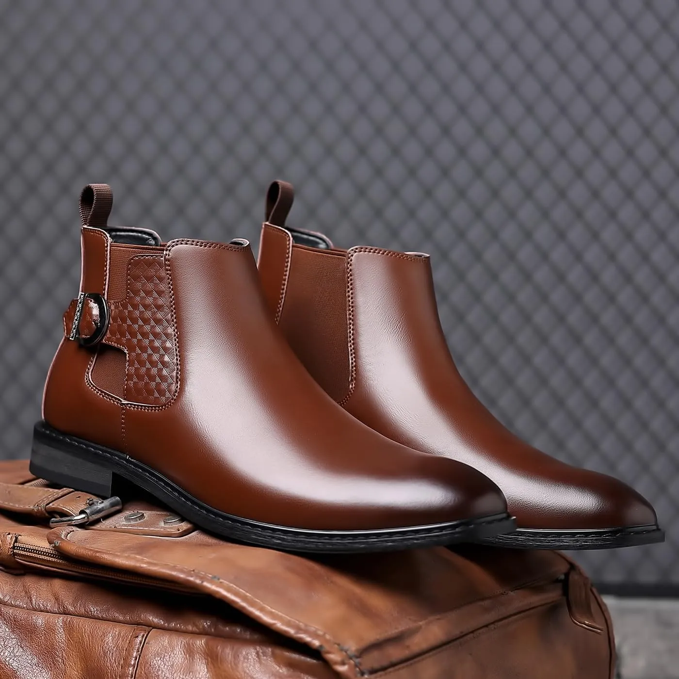 Santimon Men's Calf Leather Chelsea Boots Buckle Ankle Boot Business Formal Dress Slip On Boots