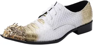 Santimon Mens Dragon Metal Pointed Toe Slip-on Shoes Formal Dress Oxfords Snake Print Business Derby Shoes