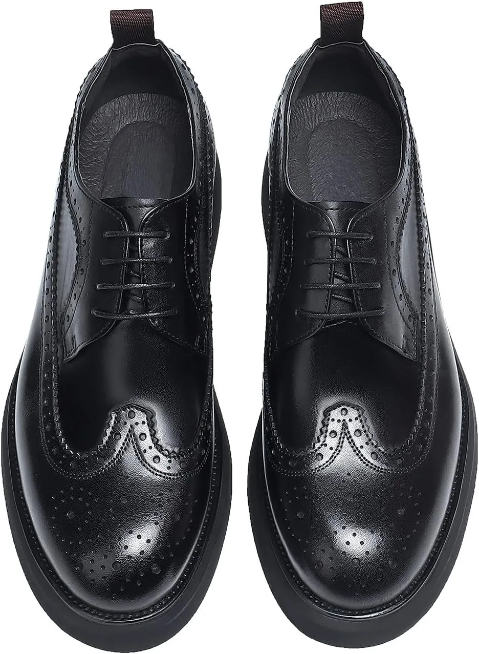 Santimon Men's Oxfords Formal Dress Wingtip Brogue Classic Lace-up Derby Genuine Leather Fashion Comfortable Shoes Buinsess Casual Prom Wedding Tuxedo Shoes for Men
