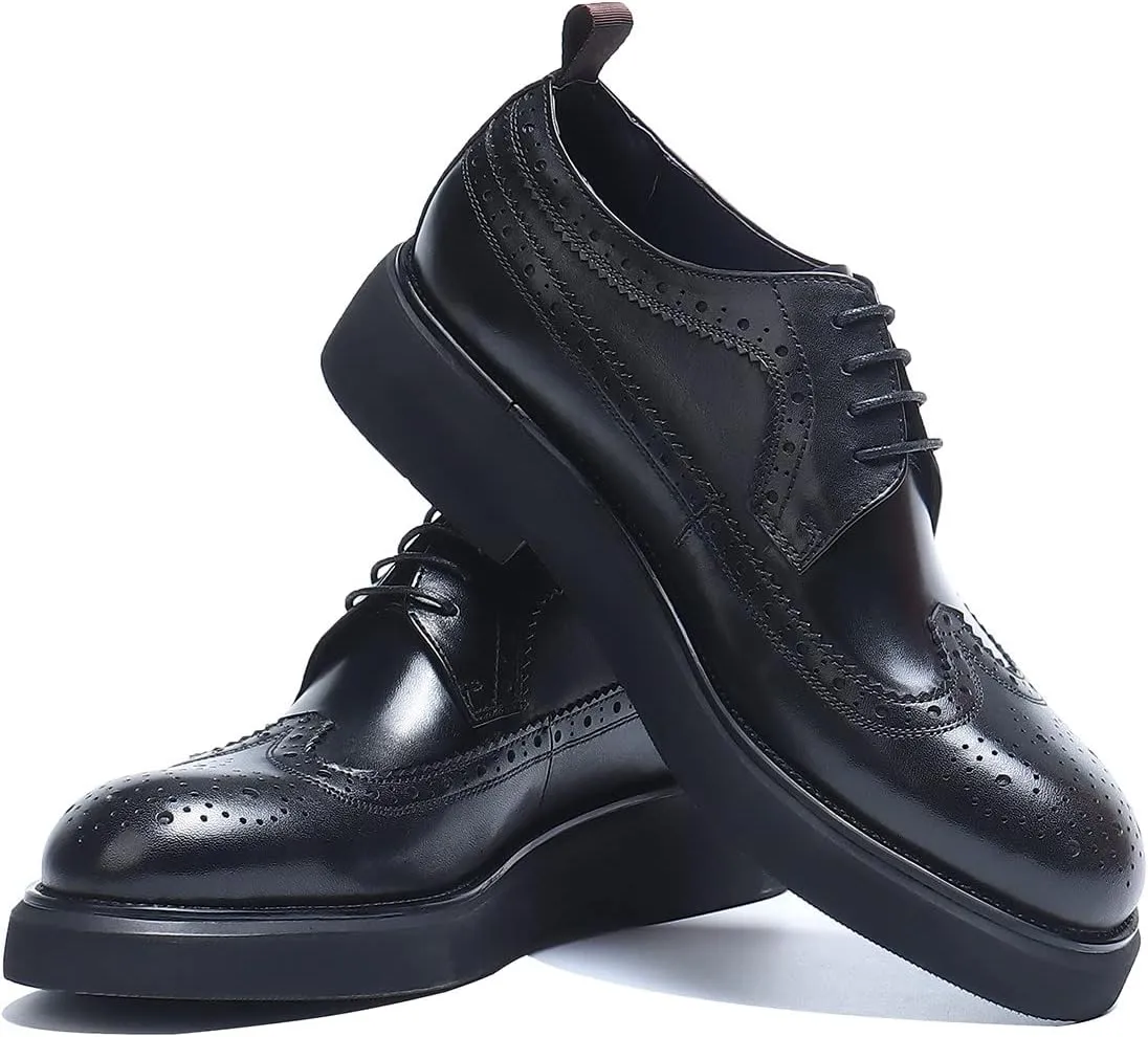 Santimon Men's Oxfords Formal Dress Wingtip Brogue Classic Lace-up Derby Genuine Leather Fashion Comfortable Shoes Buinsess Casual Prom Wedding Tuxedo Shoes for Men