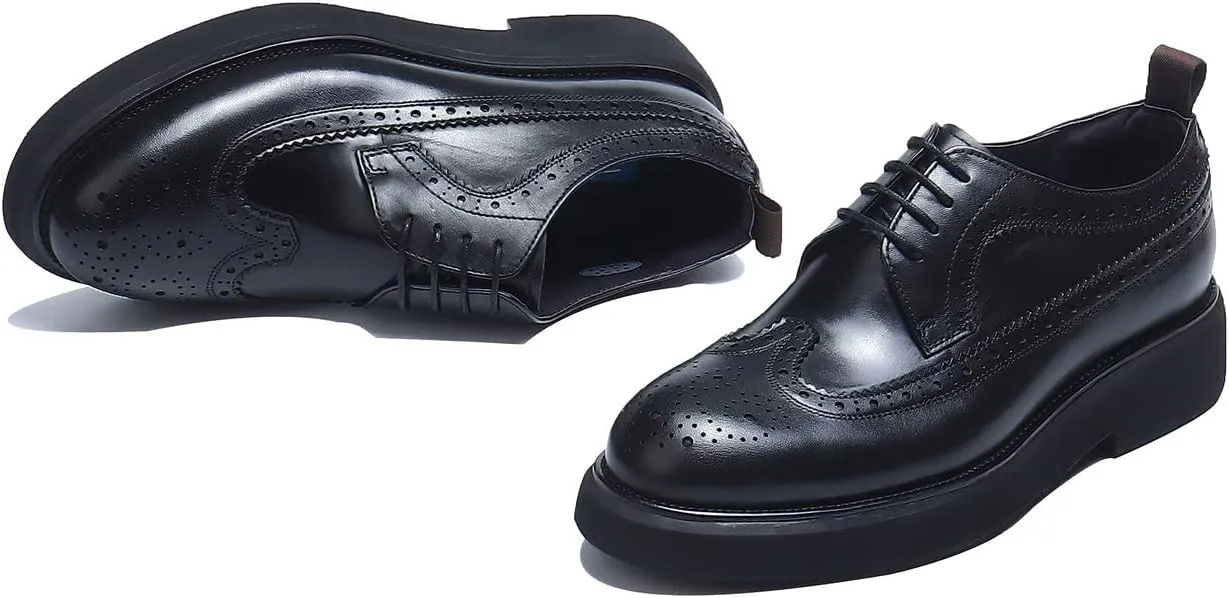Santimon Men's Oxfords Formal Dress Wingtip Brogue Classic Lace-up Derby Genuine Leather Fashion Comfortable Shoes Buinsess Casual Prom Wedding Tuxedo Shoes for Men
