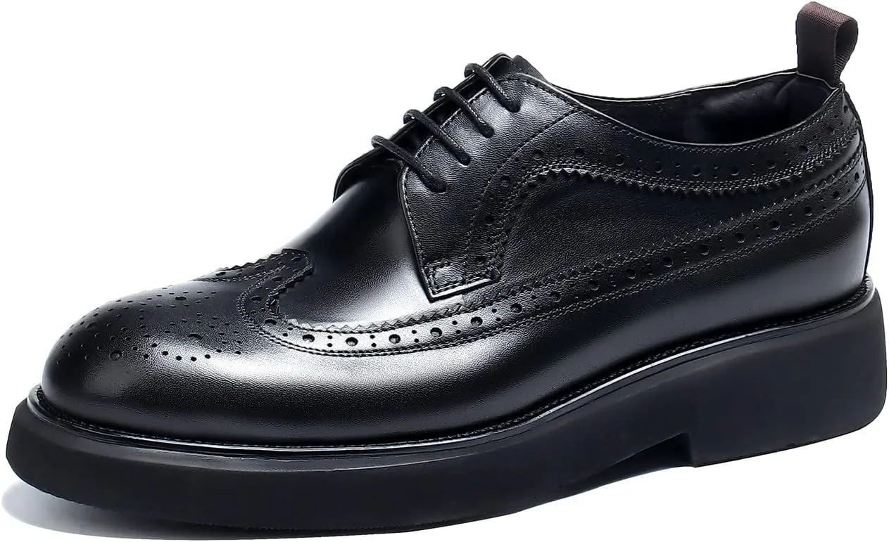 Santimon Men's Oxfords Formal Dress Wingtip Brogue Classic Lace-up Derby Genuine Leather Fashion Comfortable Shoes Buinsess Casual Prom Wedding Tuxedo Shoes for Men