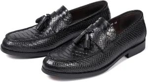 Santimon Mens Tassel Loafers Formal Dress Slip On Shoes Genunie Leather Cap Toe Mocasines Business Casual Prom Wedding Crocodile Embossing Penny Loafer Fashion Tuxedo Suit Shoes for Men