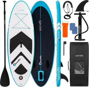 SereneLife 7'9" Kids Inflatable Stand Up Paddle Board - SUP for Youth with Single-Action Pump, Adjustable Paddle & Backpack - 30” Wide Stable Design with Non-Slip EVA Deck Pad, Ages 5 , 200lb Capacity