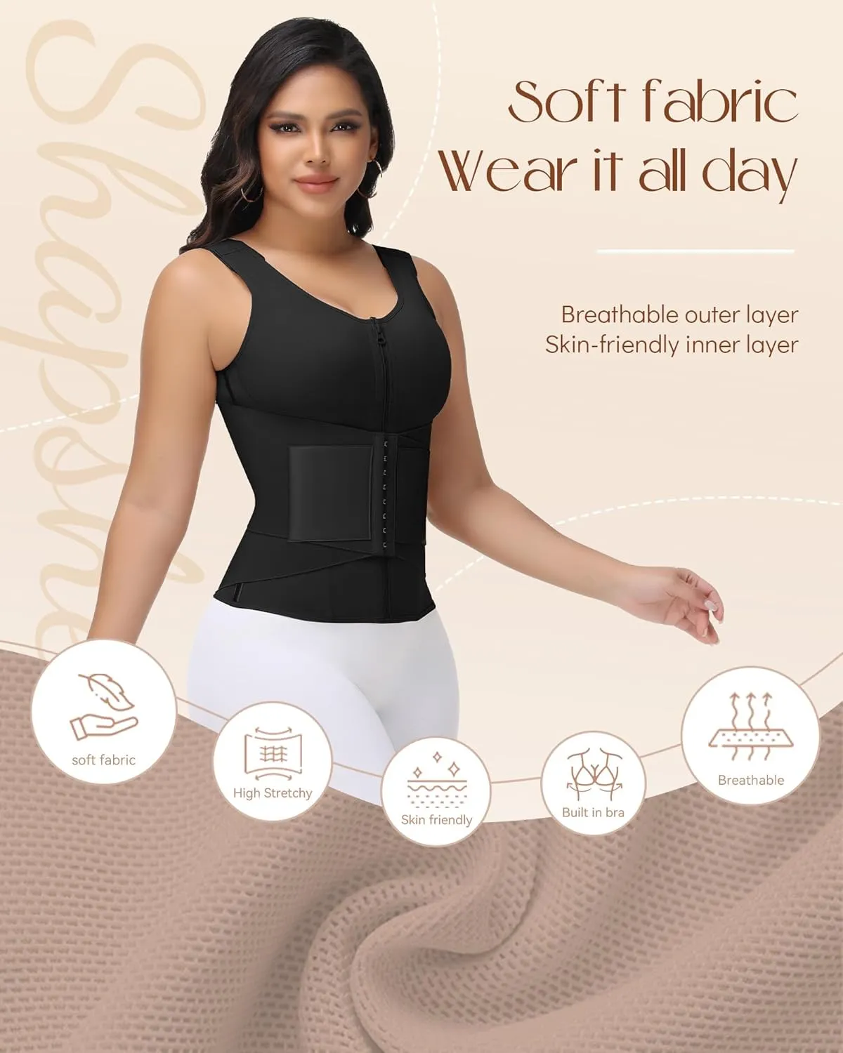 SHAPSHE Waist Trainer for Women Corset Shapewear Tummy Control Tank Tops Waist Cincher Body Shaper Postpartum Workout Bra