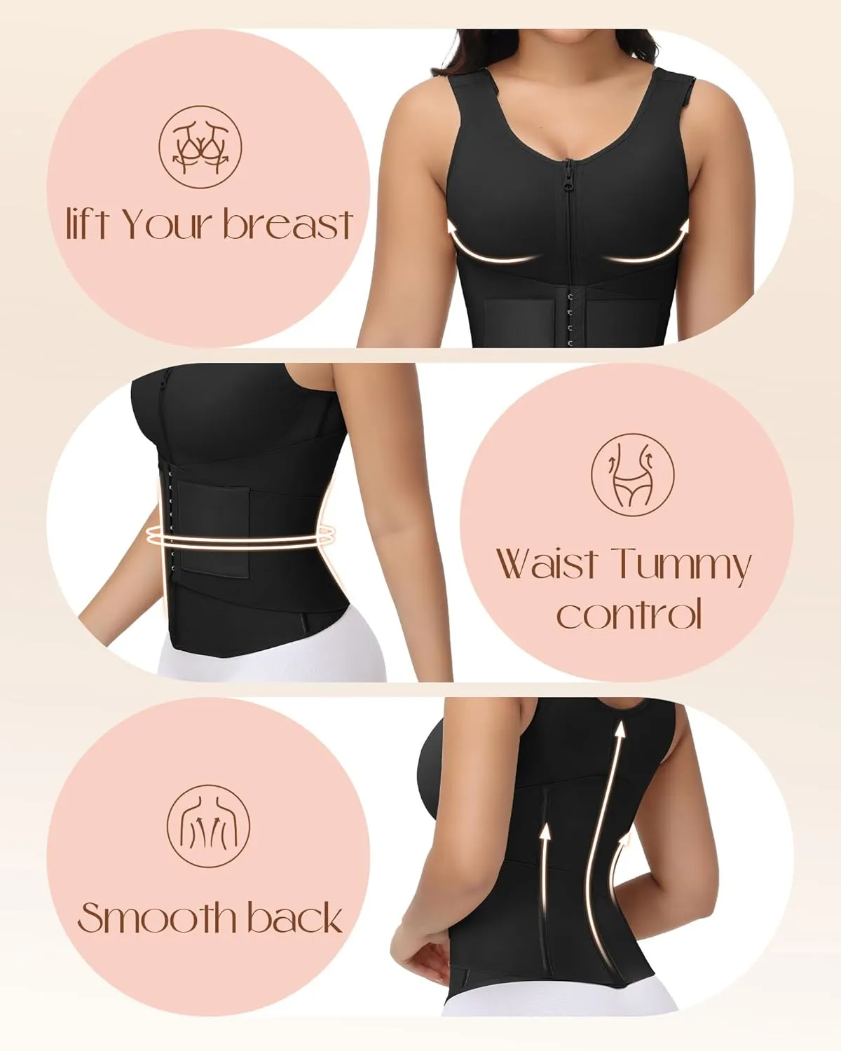 SHAPSHE Waist Trainer for Women Corset Shapewear Tummy Control Tank Tops Waist Cincher Body Shaper Postpartum Workout Bra