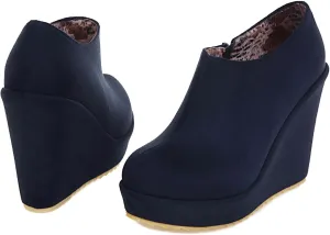 SHEMEE Women's Wedge Heels Ankle Boots High Heeled Platform Pumps Round Toe Zip Up Short Booties Office Party Dress Shoes