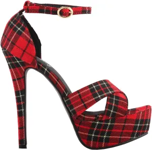 SHOW STORY Sexy Red Checkered Ankle Strap Open Toe Platform Stiletto Pump Shoes,LF80107