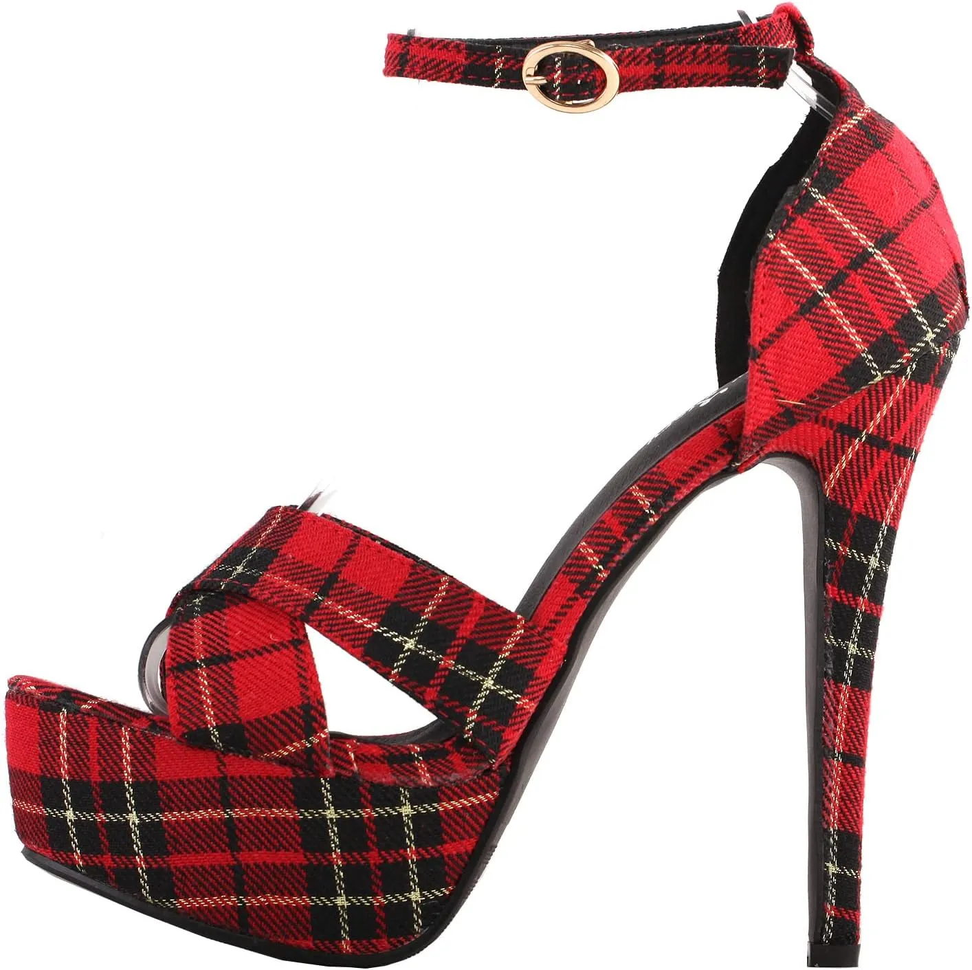 SHOW STORY Sexy Red Checkered Ankle Strap Open Toe Platform Stiletto Pump Shoes,LF80107