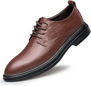 Single Season Formal Shoes Dress Oxford for Men Lace Up Round Toe Plaid Embossed Derby Shoes Anti-Slip Low Top Non Slip Prom Very Popular Among Young People (Color : Brown, Size : 7.5)