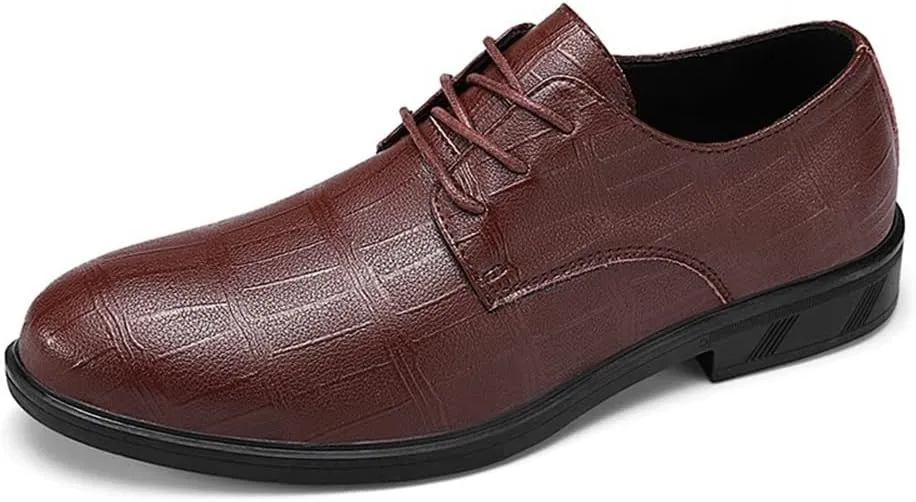 Single Season Oxford Shoes for Men Lace Up Plaid Print Derby Shoes Vegan Leather Rubber Sole Anti-Slip Low Top Non Slip Resistant Classic Very Popular Among Young People (Color : Brown,