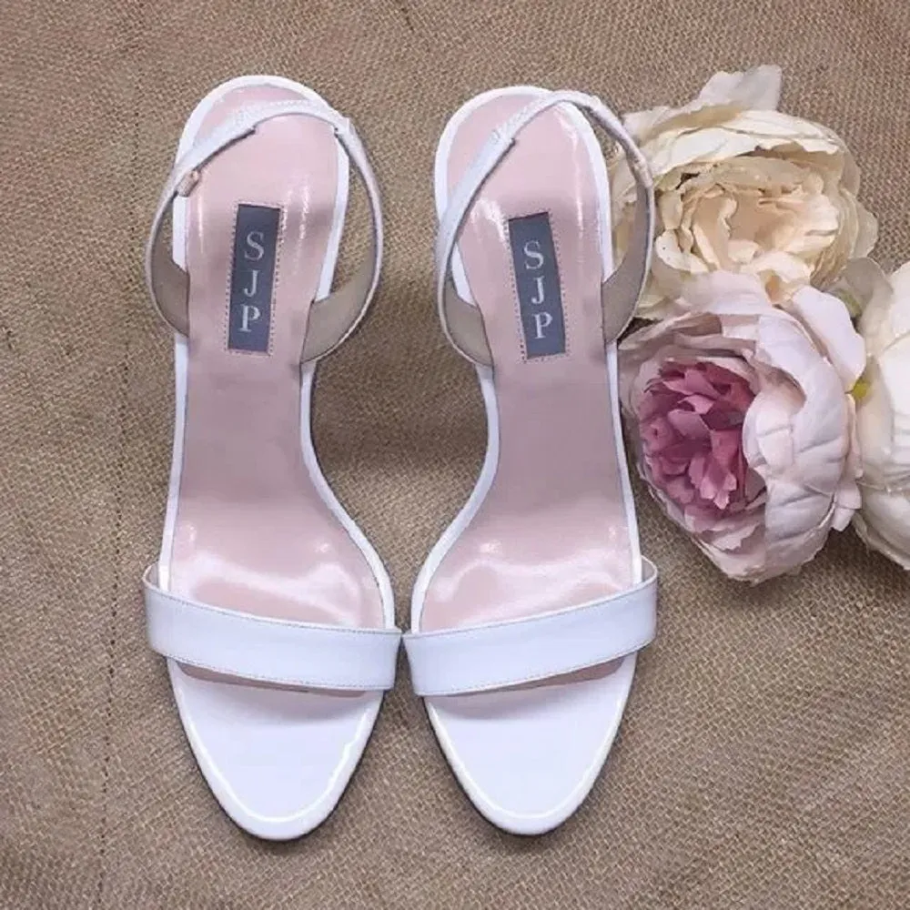 SJP White Leather Heeled Sandals 39.5M