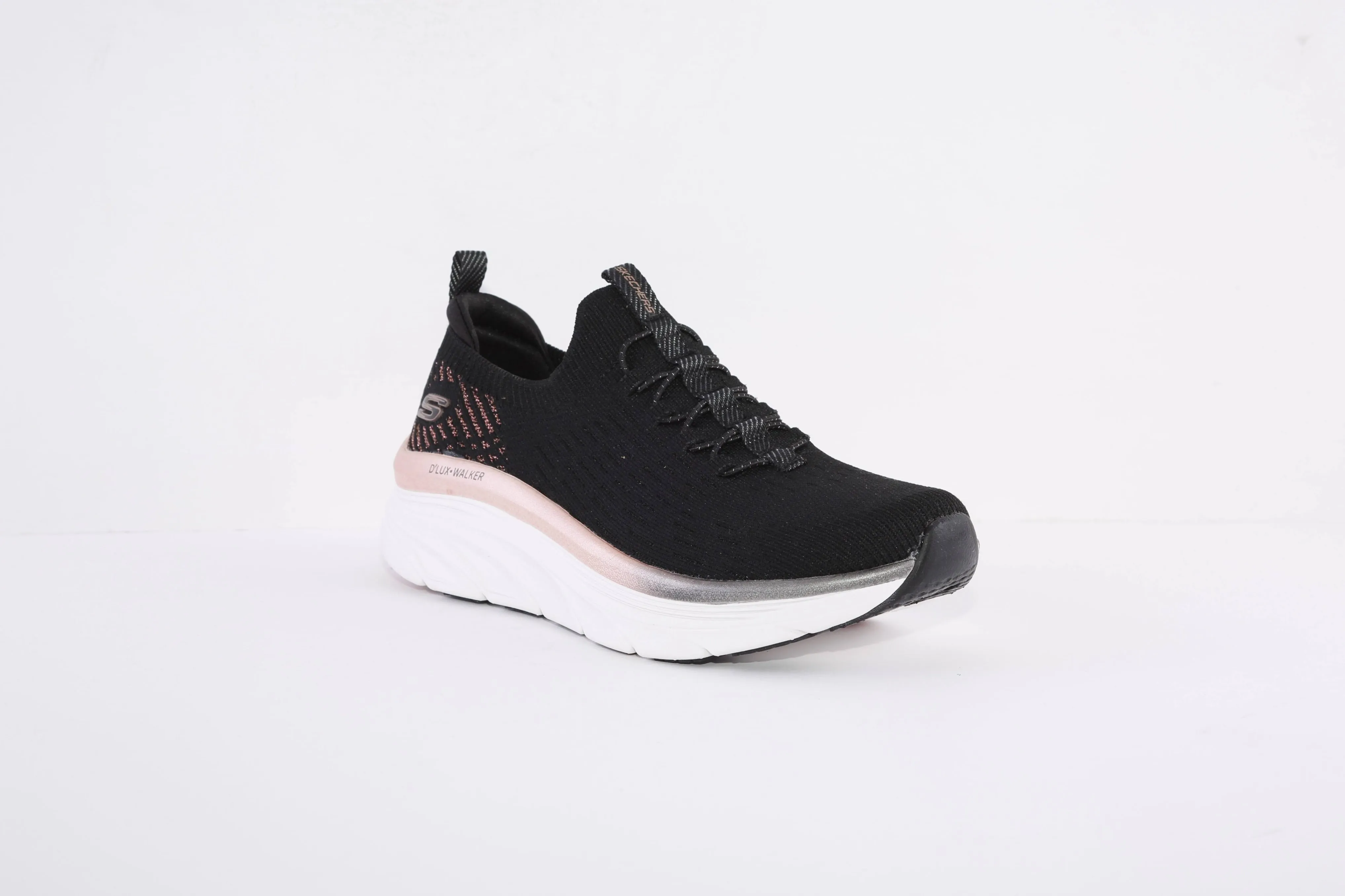 SKECHERS- 149366 D'LUX WALKER-LET IT GLOW SLIP-ON TRAINER - BLACK/ROSEGOLD