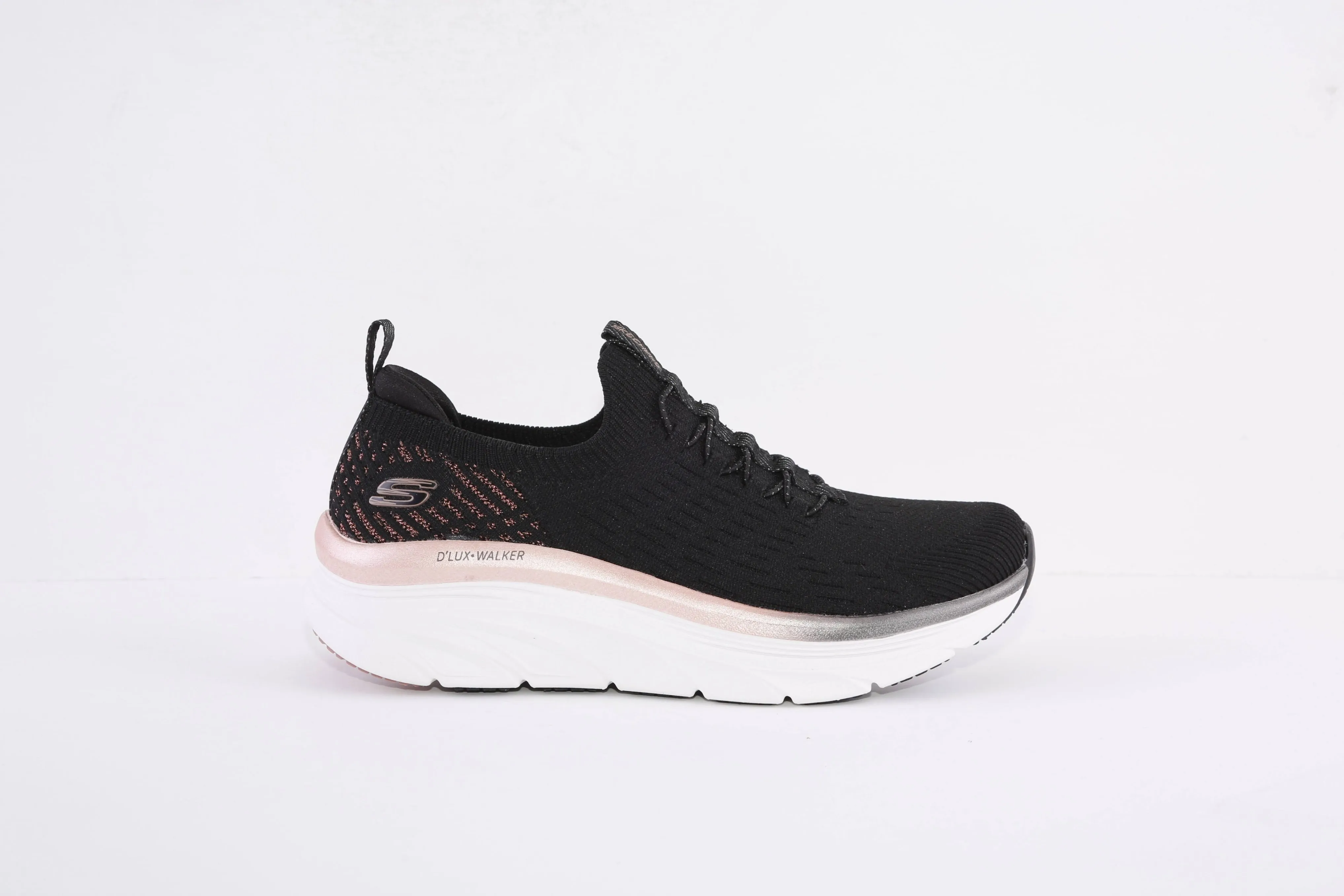 SKECHERS- 149366 D'LUX WALKER-LET IT GLOW SLIP-ON TRAINER - BLACK/ROSEGOLD