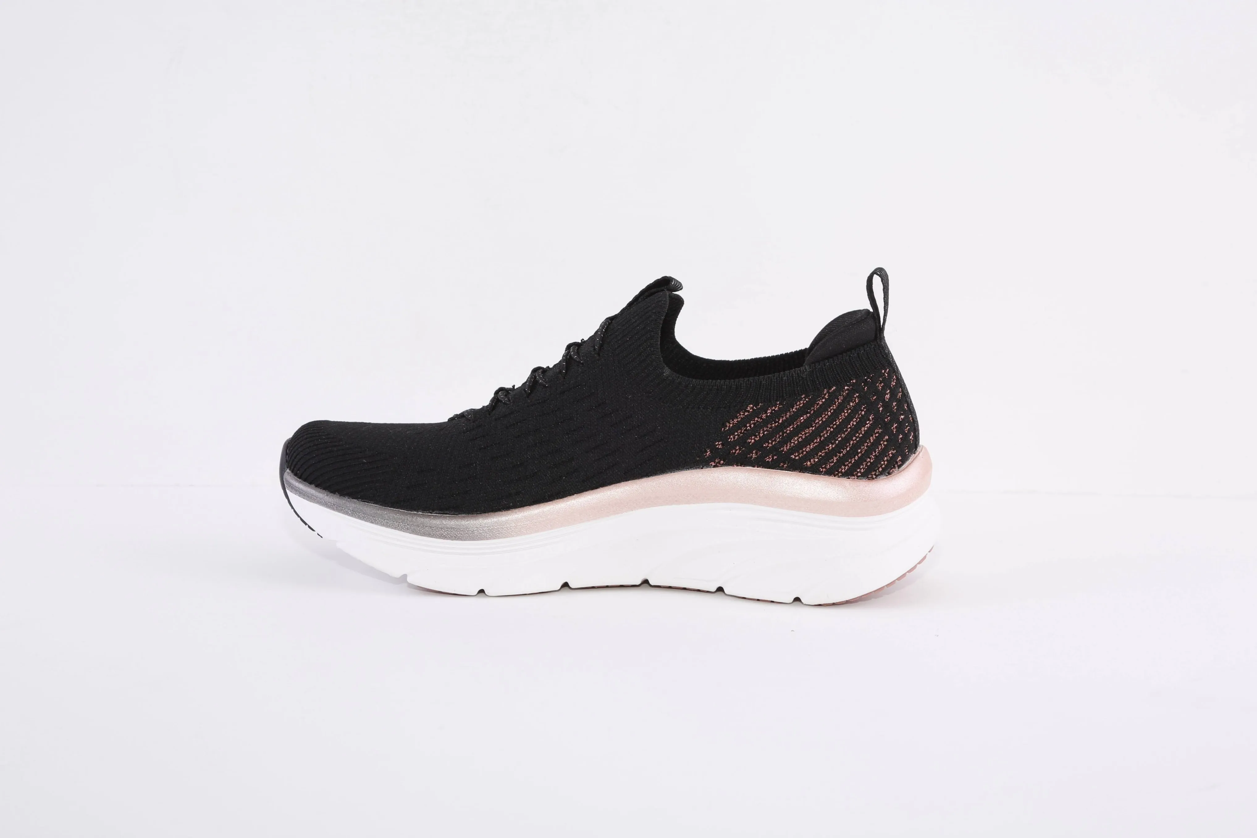 SKECHERS- 149366 D'LUX WALKER-LET IT GLOW SLIP-ON TRAINER - BLACK/ROSEGOLD