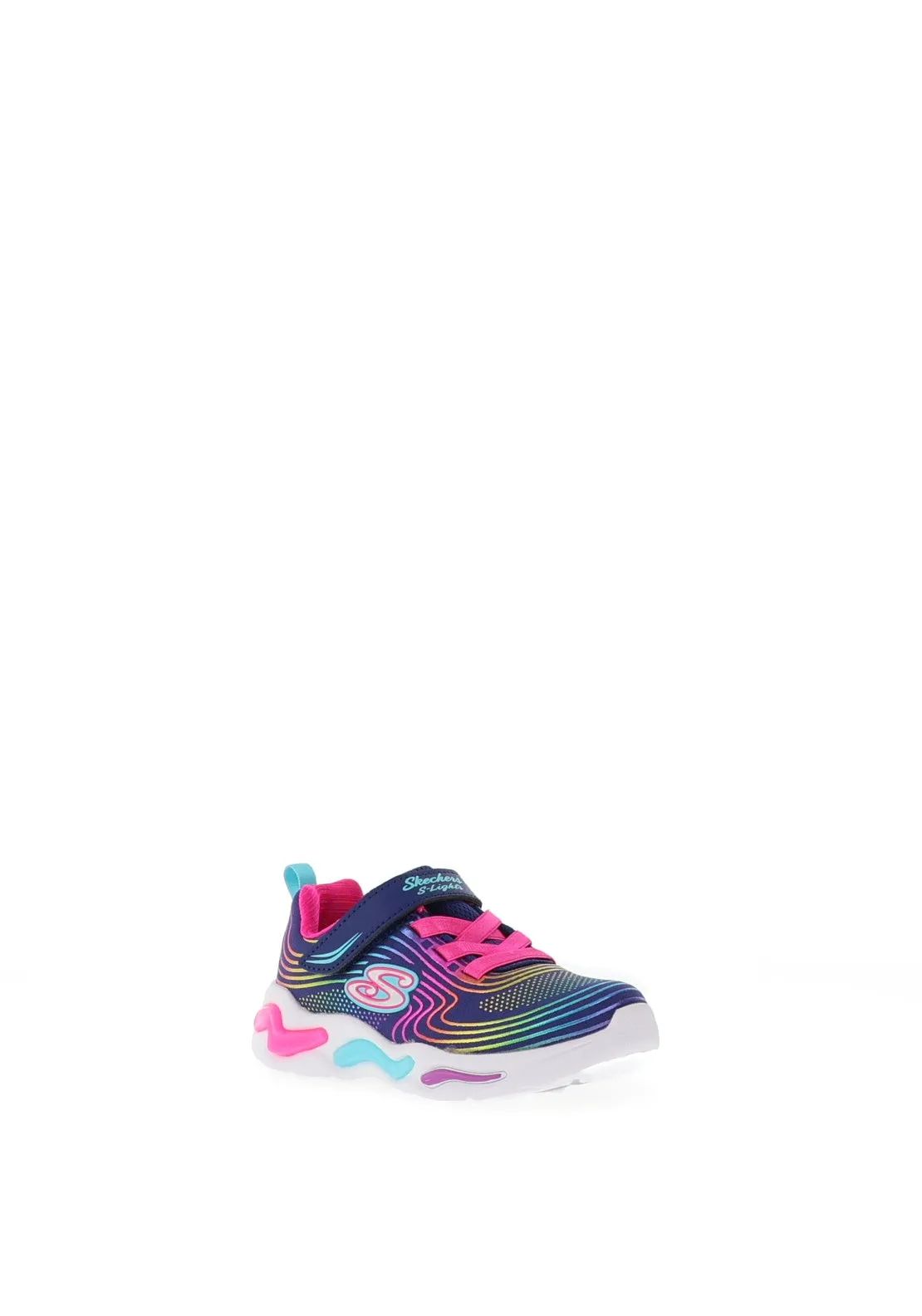 Skechers Girls S Lights Wavy Beam Trainer, Navy Multi