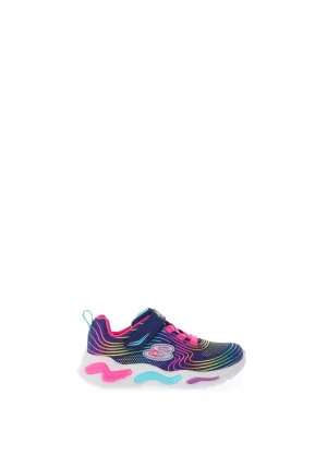 Skechers Girls S Lights Wavy Beam Trainer, Navy Multi