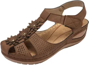 Slide Sandals Women Comfortable Closed Toe Wedge Sandals Orthotic Hollow Out Slingback Non Slip Yoga Mat Shoes Flower Design Summer Beach Shoes with Adjustable Ankle Strap