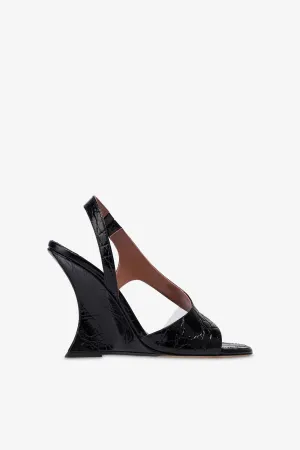 Slingbacks in black PVC and croco-embossed leather