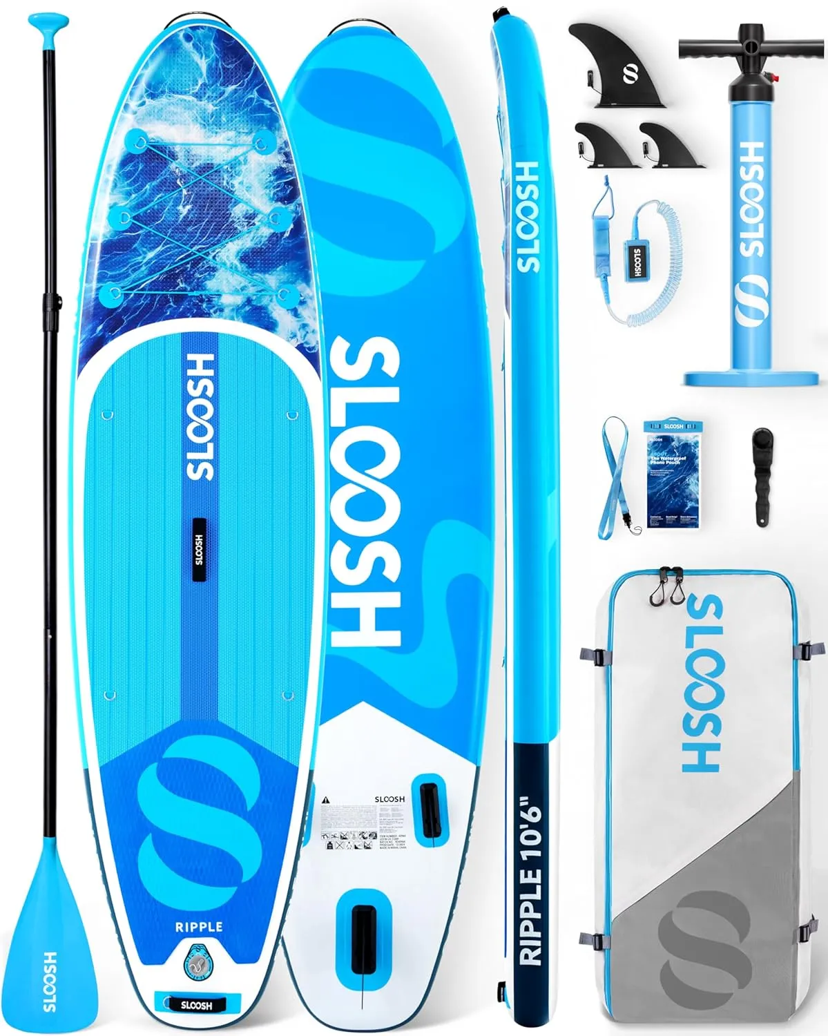 SLOOSH Inflatable Stand Up Paddle Board, 10'6" Paddle Boards with Premium Accessories, Non-Slip EVA Deck, Ultra-Light Carry Bag Pump, Ripple SUP for Youth & Adults of All Skill Levels