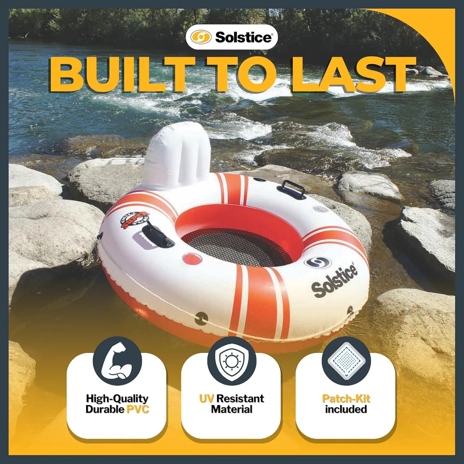SOLSTICE Super Chill Inflatable River Raft Float Tube Series 1-6 Person With Cupholders Cooler Mesh Bottom Backrest Grab Handles Tie On Rope For River Lake Ocean Pool Floating Snow Heavy Duty Material