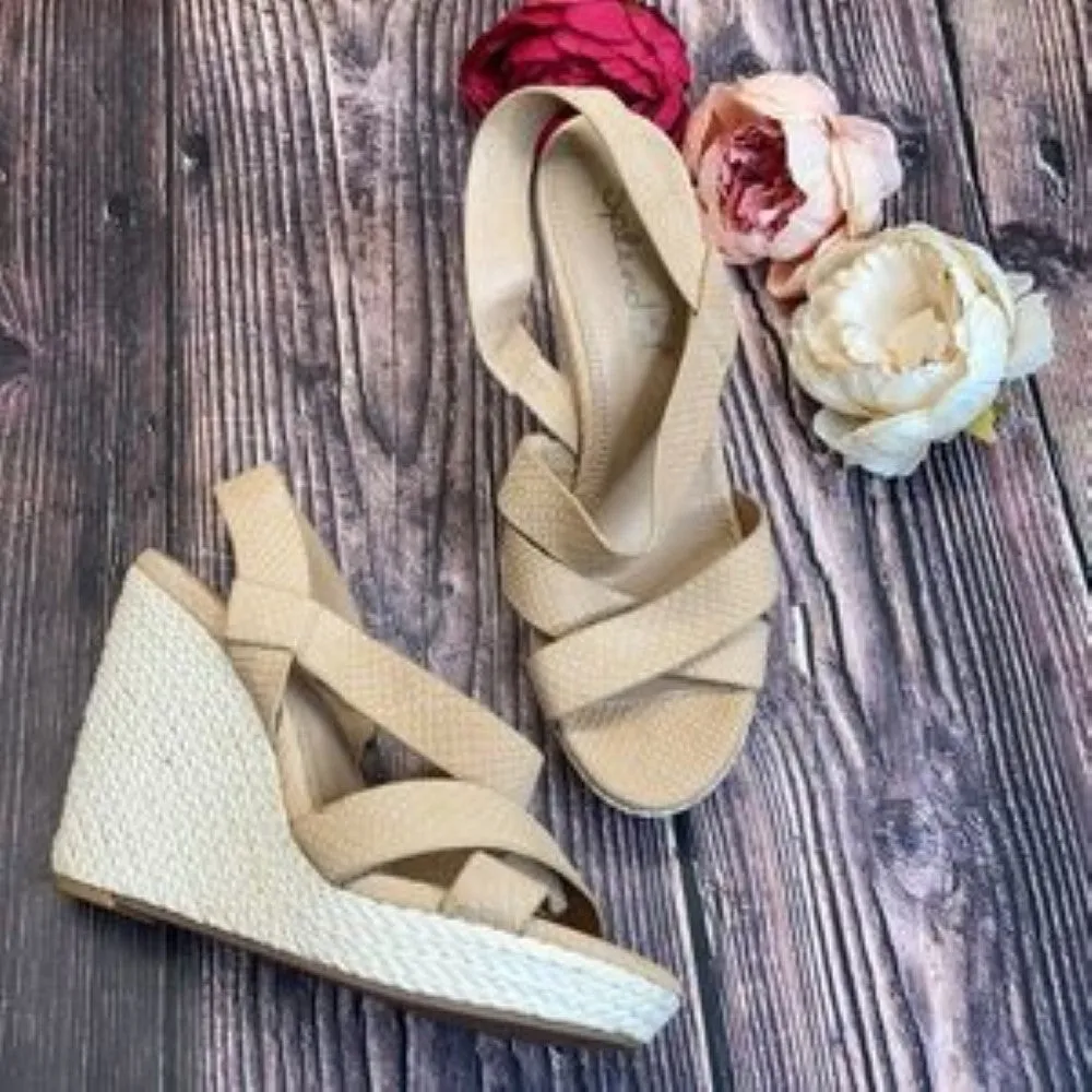 Splendid Tan Leather Wedge Sandals 8.5M