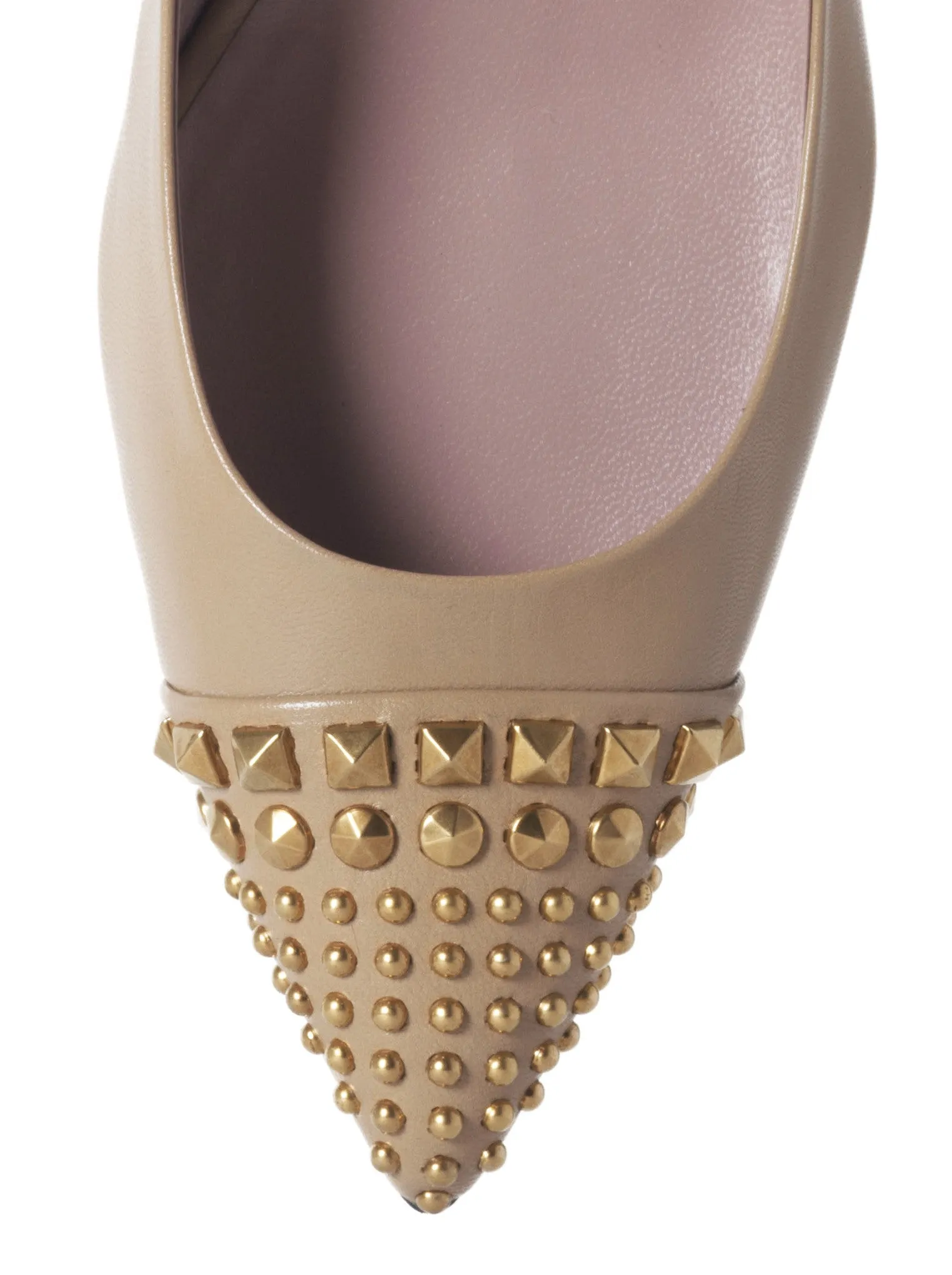 Studded Leather Low-Heel Pump - Beige