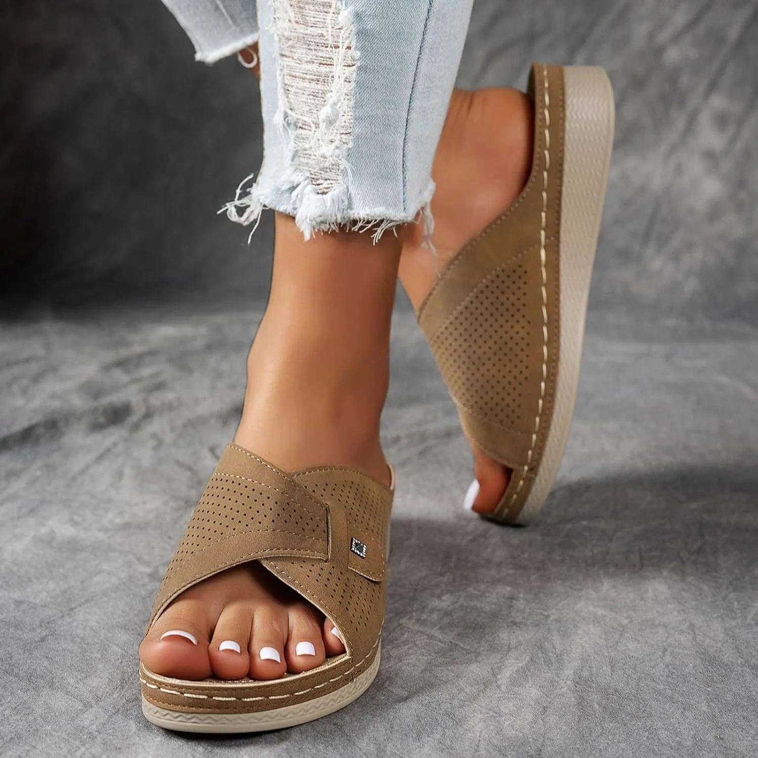 Summer Sandals for Women Platform Peep Toe Wide Straps Thick Sole Breathable Orthopedic Support Beach Casual Sandals
