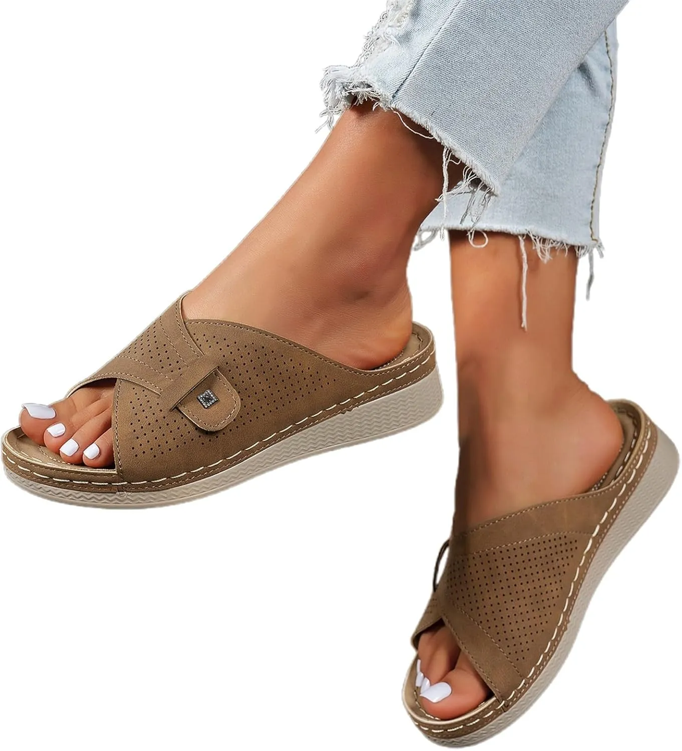 Summer Sandals for Women Platform Peep Toe Wide Straps Thick Sole Breathable Orthopedic Support Beach Casual Sandals