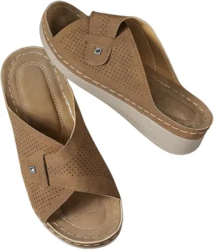 Summer Sandals for Women Platform Peep Toe Wide Straps Thick Sole Breathable Orthopedic Support Beach Casual Sandals