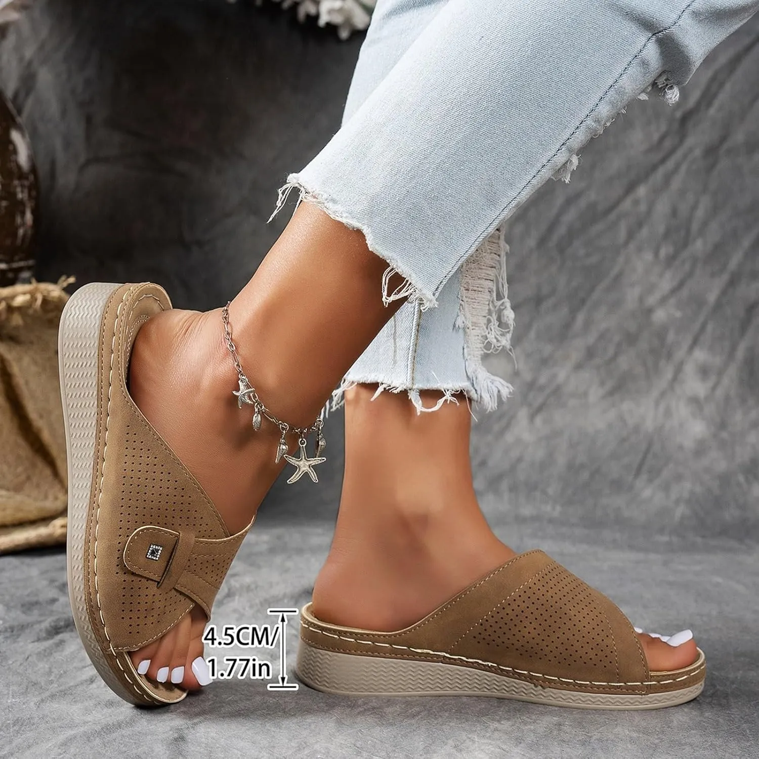 Summer Sandals for Women Platform Peep Toe Wide Straps Thick Sole Breathable Orthopedic Support Beach Casual Sandals