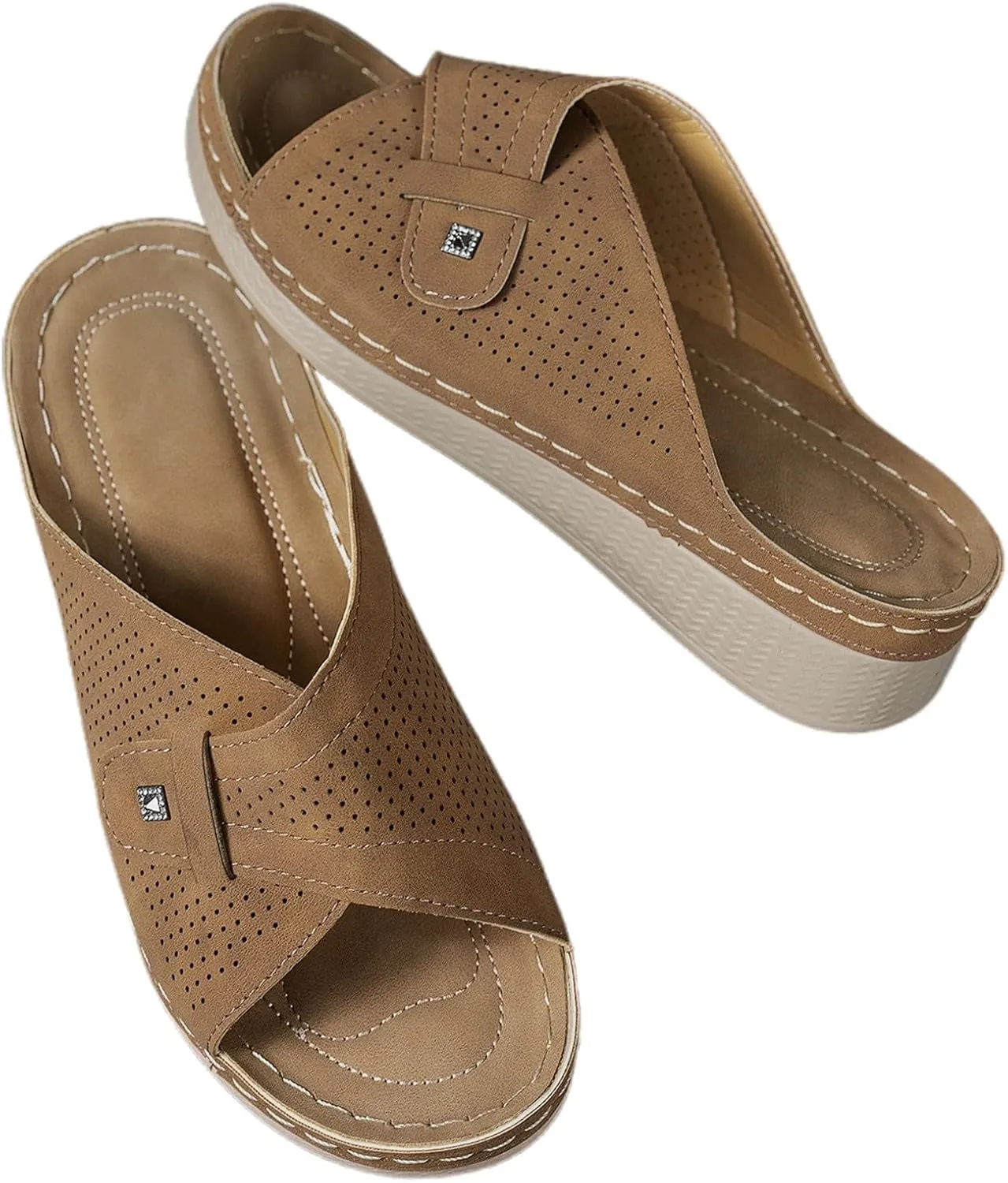 Summer Sandals for Women Platform Peep Toe Wide Straps Thick Sole Breathable Orthopedic Support Beach Casual Sandals