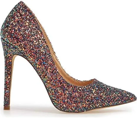 Susan Black Multi Sparkling Glitter Pointy Toe Stiletto Pumps