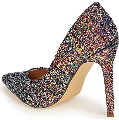 Susan Black Multi Sparkling Glitter Pointy Toe Stiletto Pumps