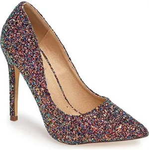 Susan Black Multi Sparkling Glitter Pointy Toe Stiletto Pumps
