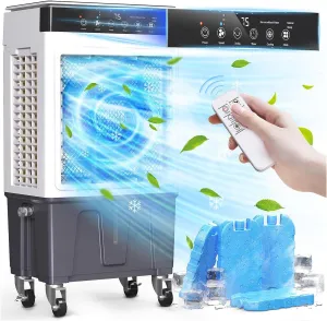 Swamp Cooler, 3500CFM 3-in-1 Evaporative Air Cooler with 6.5Gal Water Tank, Dry-Run Protection, 120° Oscillation, 12H Timer, Remote, 4 Ice Packs, Portable Air Conditioner for Indoor＆Outdoor
