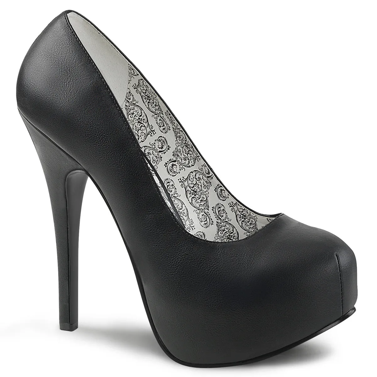 TEEZE-06W - Black Faux Leather Wide Width Pumps