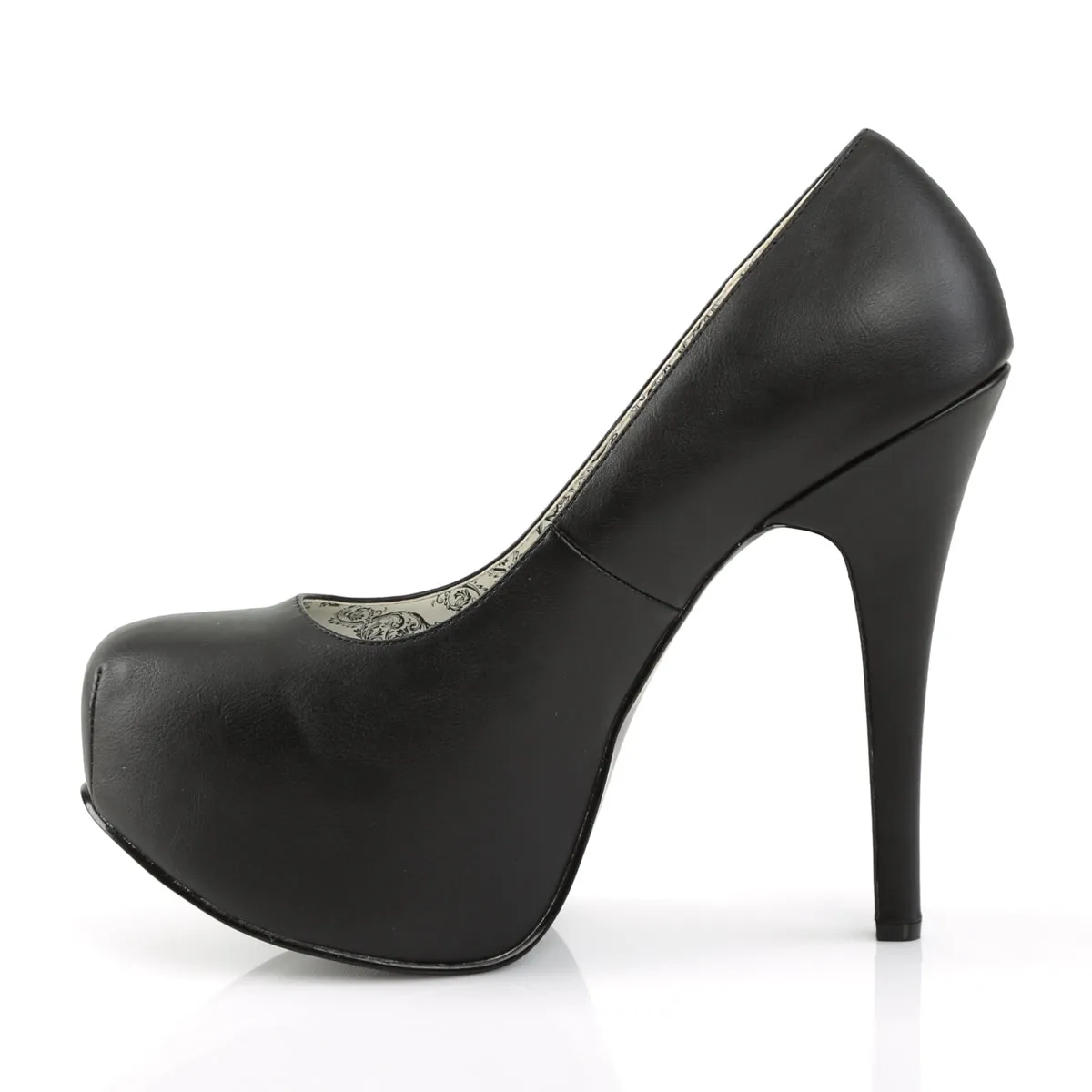 TEEZE-06W - Black Faux Leather Wide Width Pumps