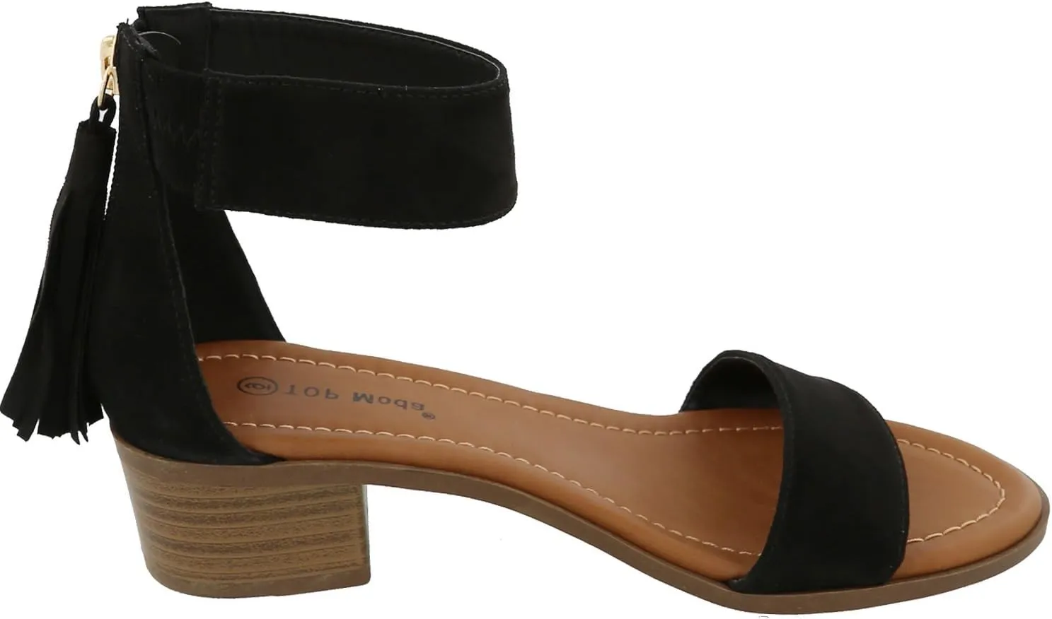 TOP Moda Women's Tassel Fringe Zip Back Block Heel Sandal