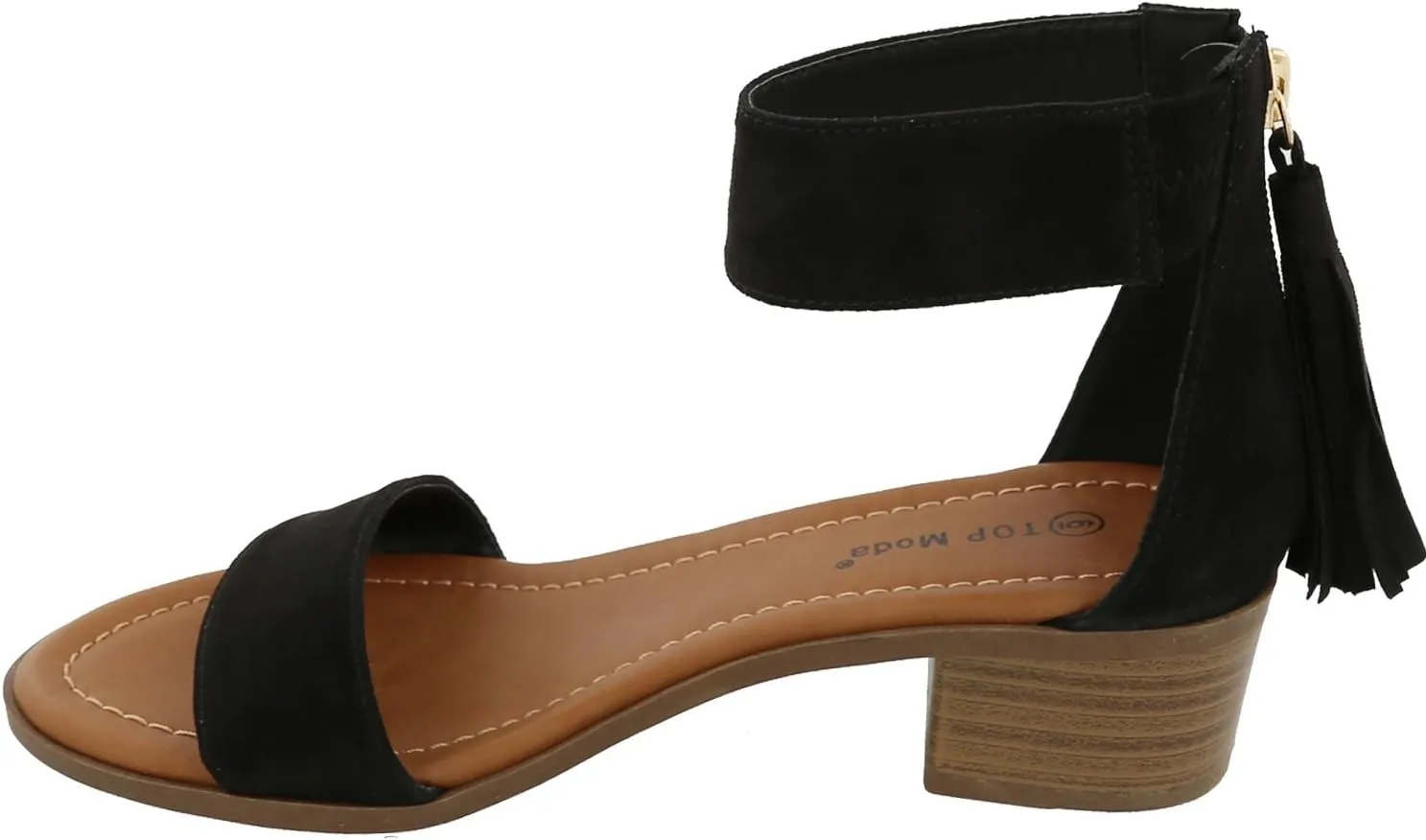 TOP Moda Women's Tassel Fringe Zip Back Block Heel Sandal
