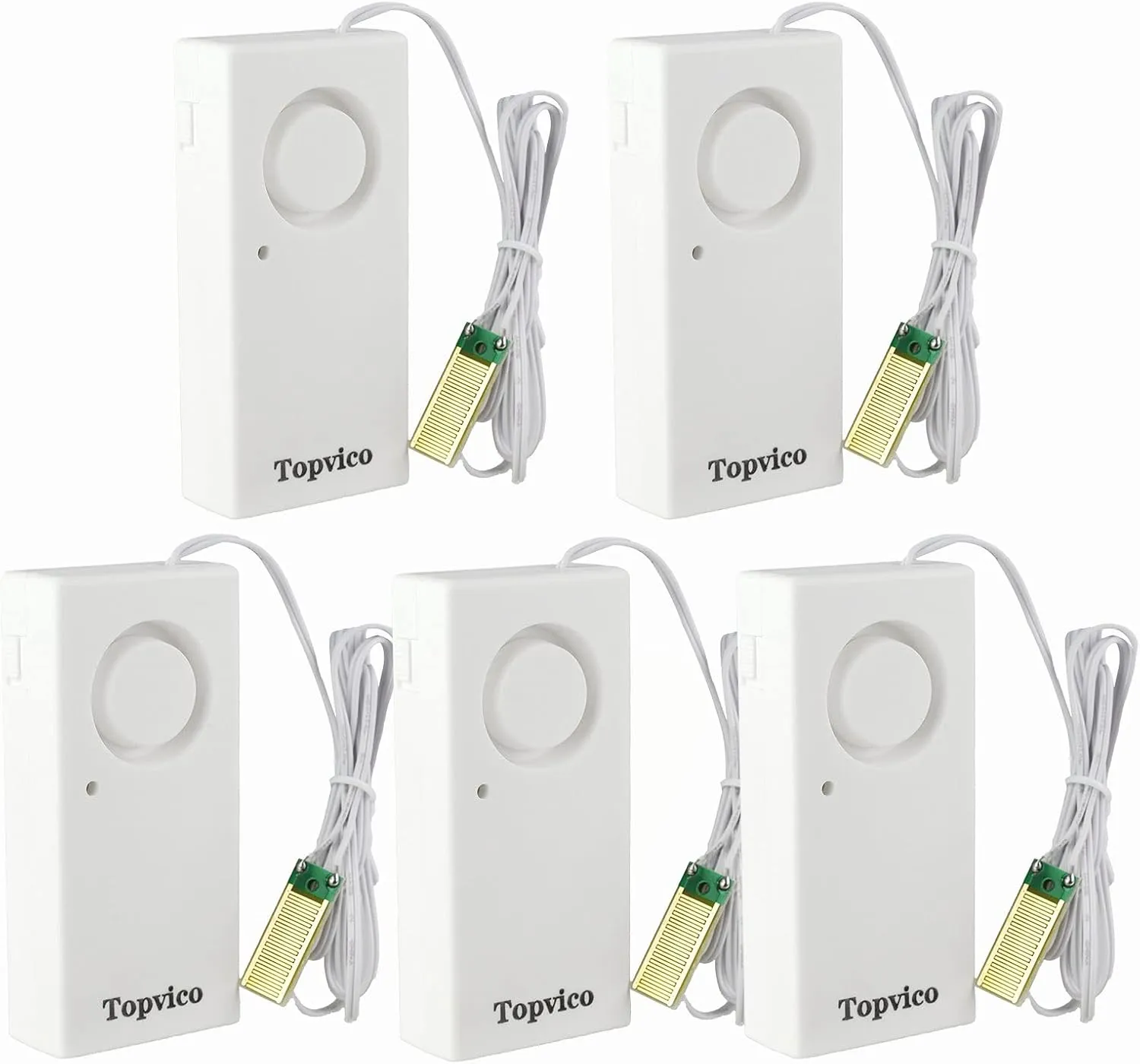 Topvico Water Leak Detector, 120dB Loud Siren, Powered by 9V Battery (not Include), Sensor Alarm for RV Kitchen Basement Water Heater, 5 Pack