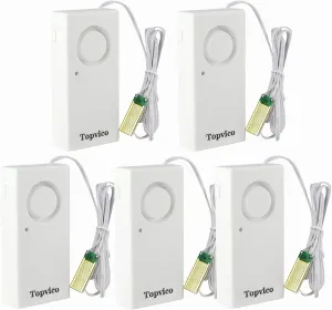 Topvico Water Leak Detector, 120dB Loud Siren, Powered by 9V Battery (not Include), Sensor Alarm for RV Kitchen Basement Water Heater, 5 Pack