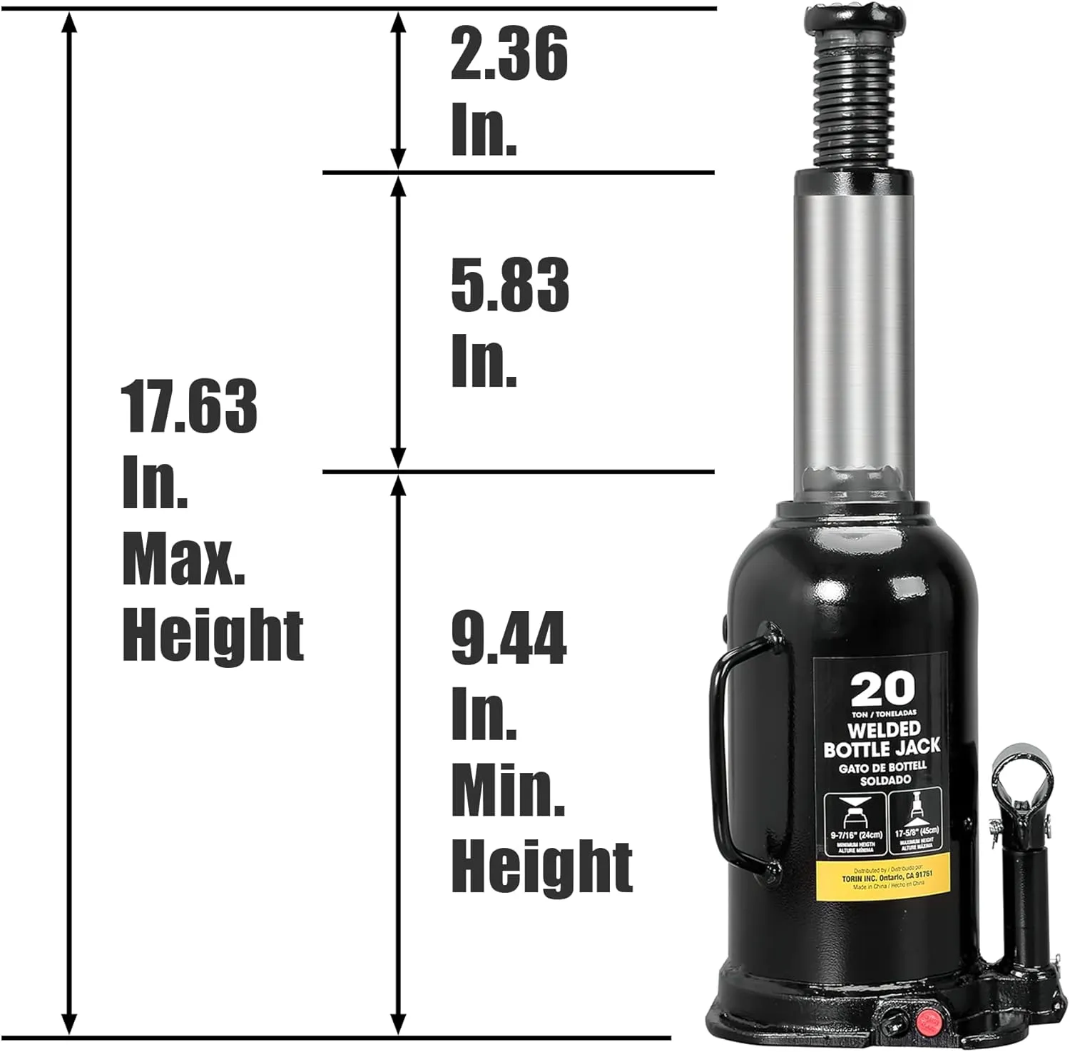 Torin 20 Ton (40,000 LBs) Capacity Hydraulic Welded Heavy Duty Bottle Jack, AT92003BB , Black