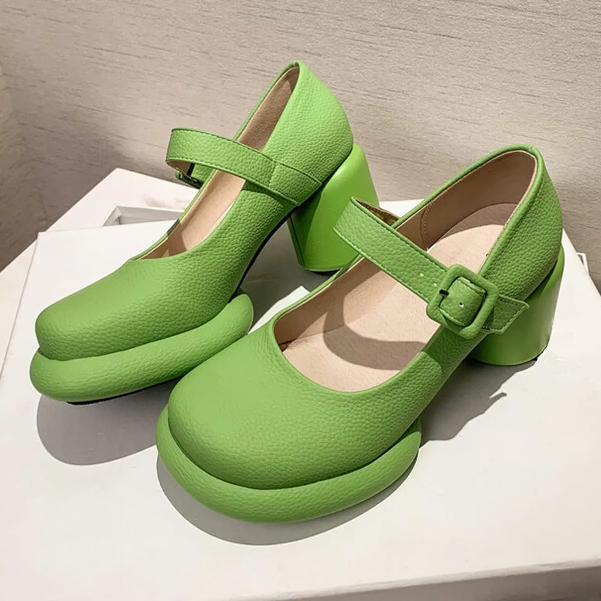 Touslecos Mary Jane Shoes Women Chunky Heal Platform Fashion Ankle Strap Round Toe School Uniform Pumps Sweet Lolita Shoes