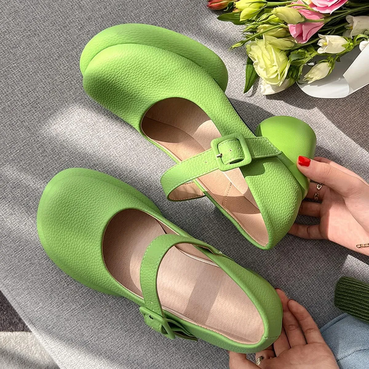 Touslecos Mary Jane Shoes Women Chunky Heal Platform Fashion Ankle Strap Round Toe School Uniform Pumps Sweet Lolita Shoes
