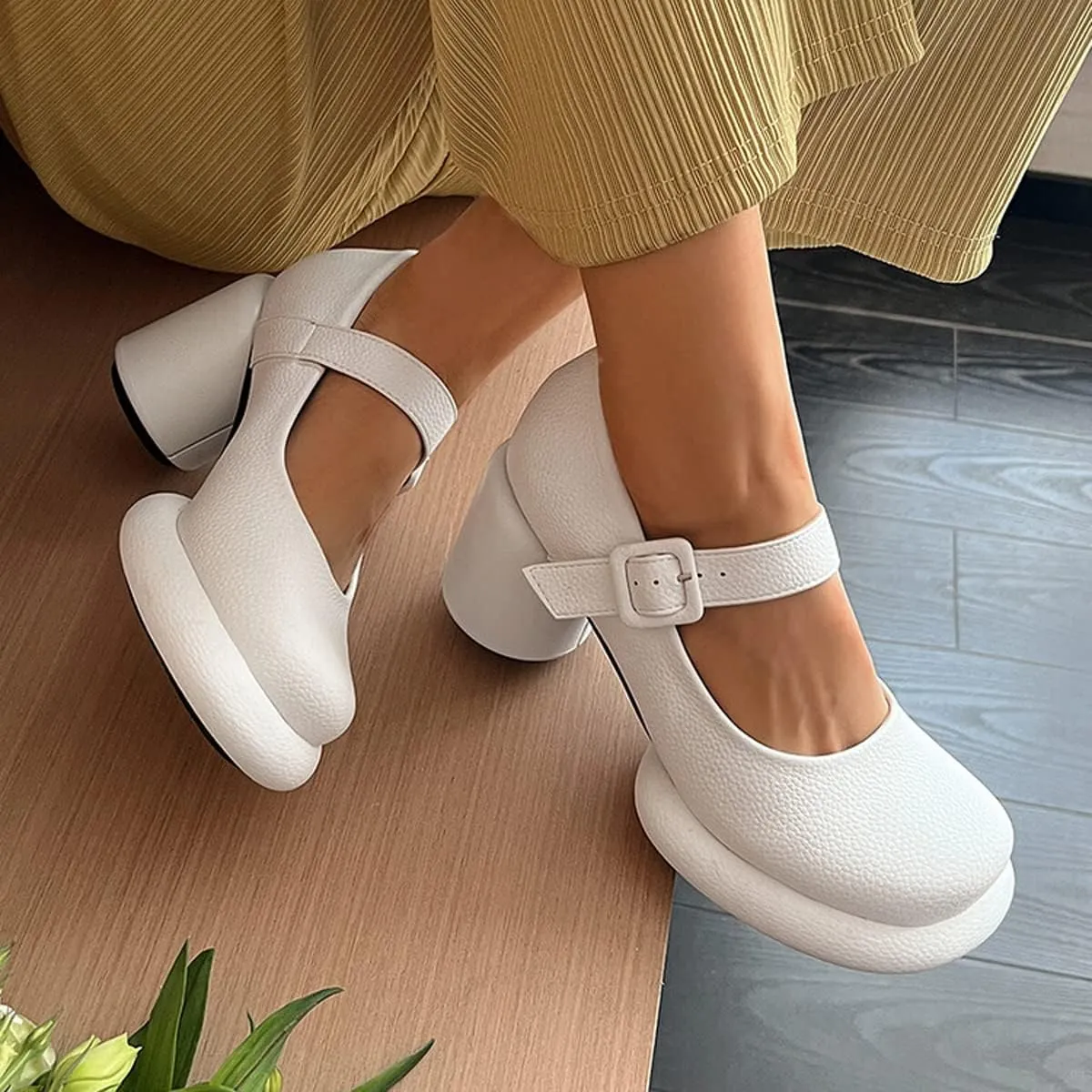 Touslecos Mary Jane Shoes Women Chunky Heal Platform Fashion Ankle Strap Round Toe School Uniform Pumps Sweet Lolita Shoes