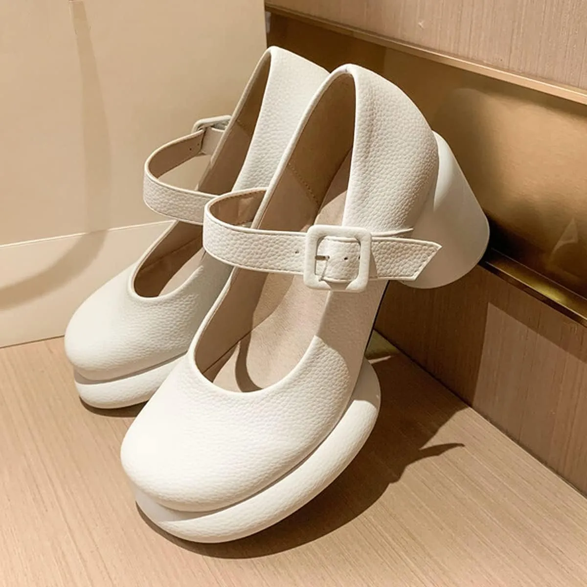 Touslecos Mary Jane Shoes Women Chunky Heal Platform Fashion Ankle Strap Round Toe School Uniform Pumps Sweet Lolita Shoes