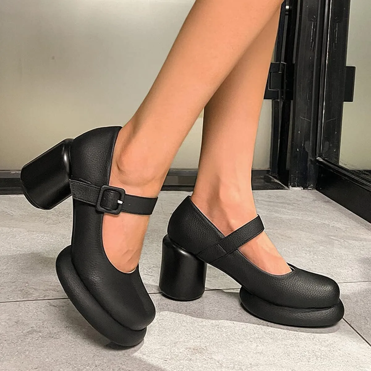 Touslecos Mary Jane Shoes Women Chunky Heal Platform Fashion Ankle Strap Round Toe School Uniform Pumps Sweet Lolita Shoes
